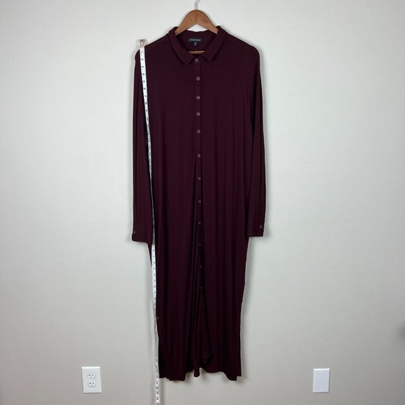 Universal Standard Shirt Dress Small 14 16 Burgundy Jersey Maxi Button Side Slit - Picture 14 of 14